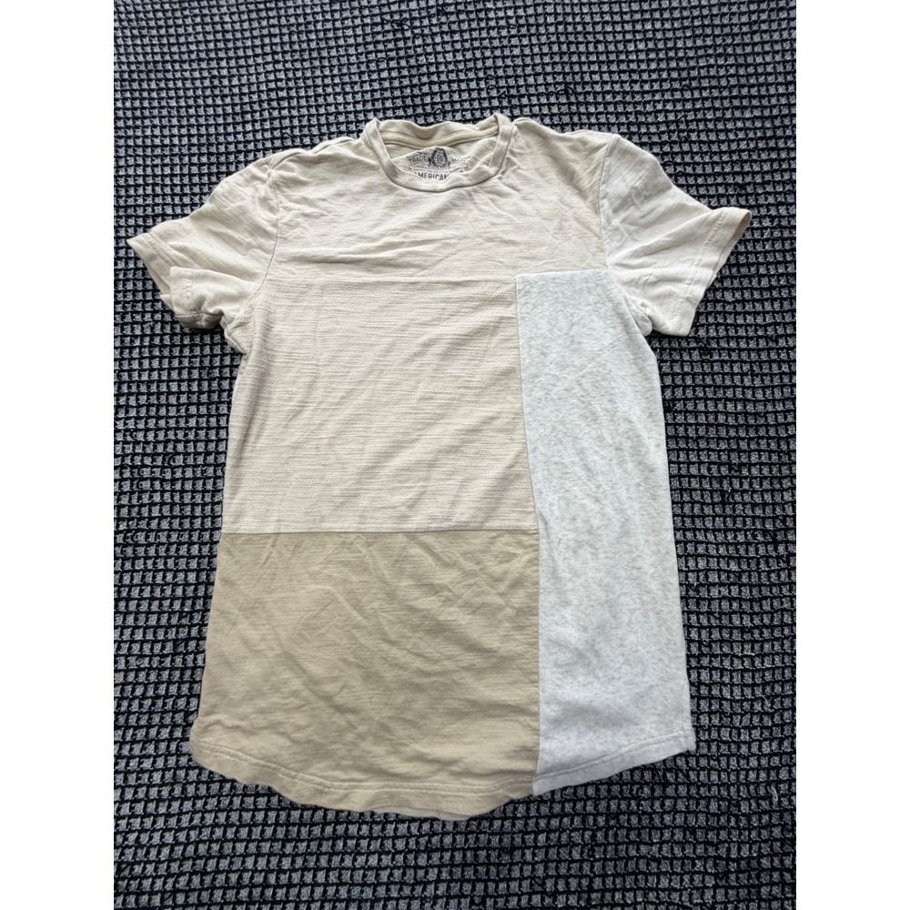 American Rag T-Shirt Mens Small Tan Cream Colorblock Patchwork Slub